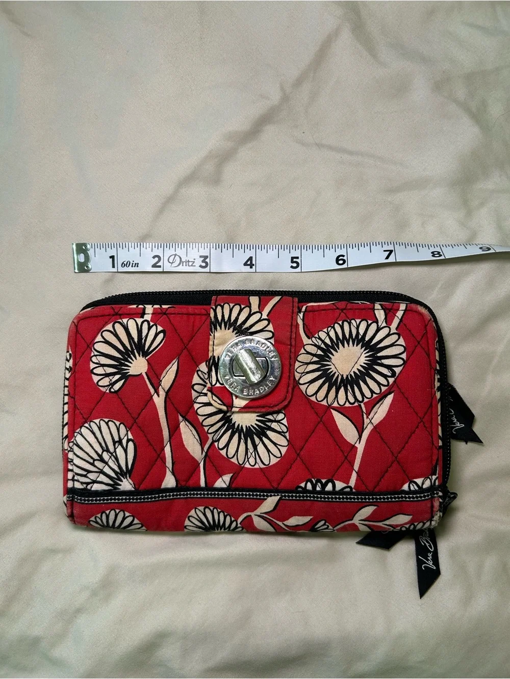 Vera Bradley Red Floral Quilted Turn-Lock Wallet with Zipper Pocket